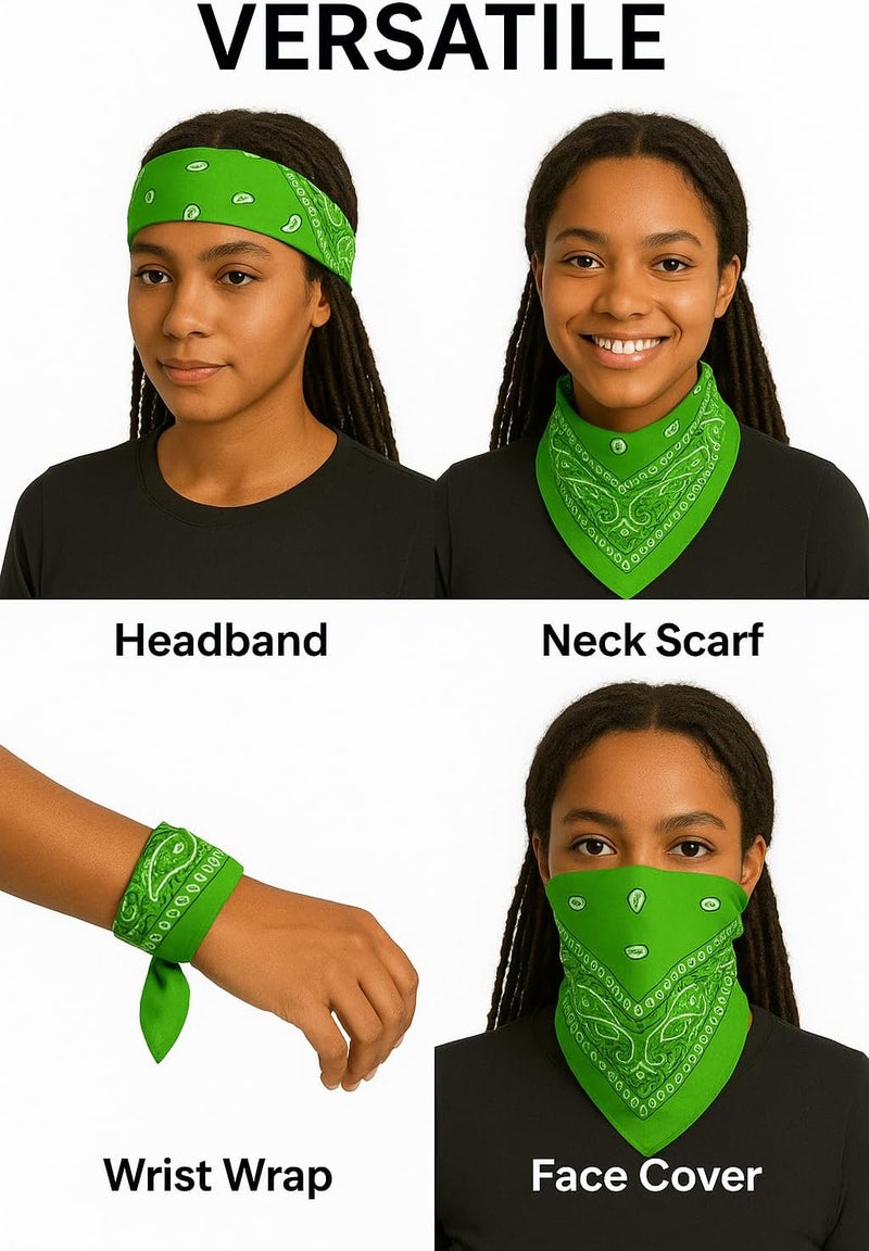 SUNRIBE 3 Pack Paisley Bandanas – 100% Cotton Square 21x21 Head Wrap, Headband, Face Cover, Neck Scarf for Men & Women - Image 4